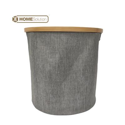 China Traditional Custom Made Round Bamboo Basket Storage Box Polyester Laundry Dirty Clothes Bucket With Handle for sale