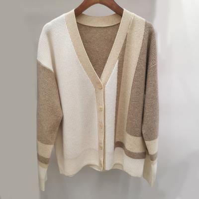 China 2021 Irregular Color Matching Cashmere Jacket Loose V-Neck Breathable Women's Cardigan for sale