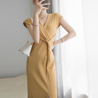 China Breathable Custom Summer Women's French Style Casual Basic Office Long Knit Dress for sale