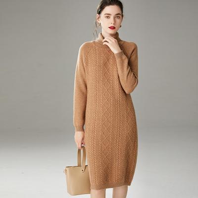 China Breathable Casual Custom Made Turtle Neck Solid Color Winter Long Sleeve Women Knit Long Sweater Dress for sale