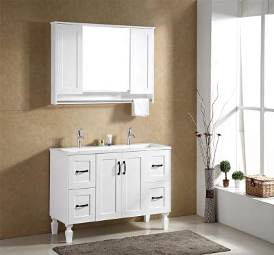 China Modern Original Factory Bathroom Furniture Large Storage Vanity Unit With Solid Wood Legs for sale