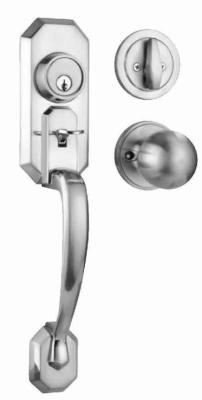 China 70mm Backset Entrance Handle Lock with 5 - pin Brass Cylinder and Double Handle Function for sale