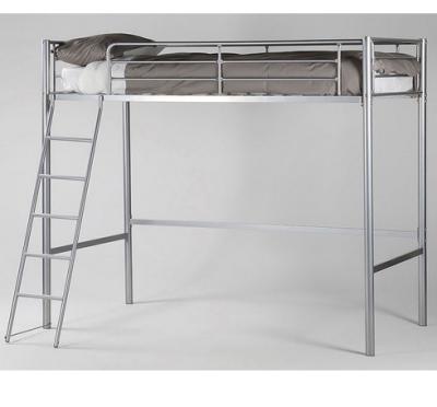 China Full Size Loft Metal Frame Loft Bed With Integrated Ladder Slat System Silver Finish for sale