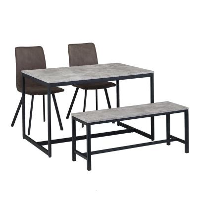 China Eco-friendly concrete effect top with black metal legs dining table with double metal chairs and bench set dining table in dining room for sale