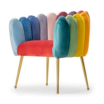 China 2022 New Design Finger Shape Chair Rainbow Color Back Effect Luxury Golden Legs Dining Chair for sale