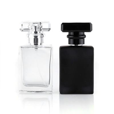 China Personal Care Elegant30ml 1oz Empty Clear Black Portable Square Perfume Spray Bottle Refillable Glass Bottle Factory for sale