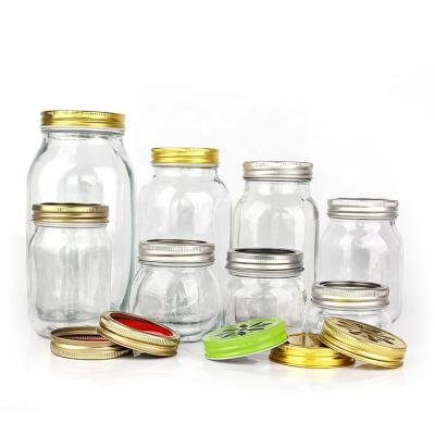 China Custom Clear Wide Mouth Glass Mason Jar 4oz 8oz 12oz 16oz 32oz 50oz Food Jar With Metal Screw Lid for sale