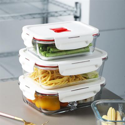 China Food Freezer Containers Bento Box Food Storage Containers Leakproof Airtight Lids Stain Resistant High Borosilicate Crisper for sale