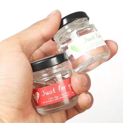 China Mini High Clear Food White Empty Sauce Bottle Unique Glass Honey Jar Milk Juice Bottle With Metal Lid for sale