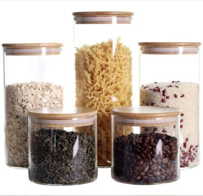 China 8oz Glass Food Storage Jars With Airtight Lids , Airtight Glass Canisters With Wooden Lids Glass Food Jars For Spice And Herbs for sale