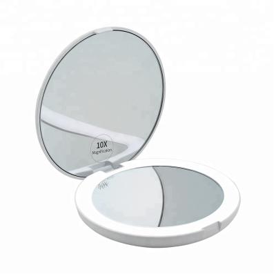 China Pocket Mirror Double Sided Portable Compact Mirror With Lights 10x Magnification Hand Pocket Led Moving Mirror for sale