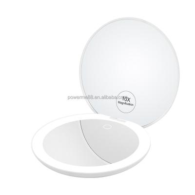 China 10X Magnification Rechargeable Lighted LED Lighted Travel Makeup Mirror Lady Pocket Cosmetic Mirror for sale