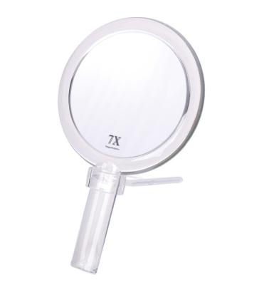 China Ultra Clear Hand Mirror 1X/10X Magnification Clear Color Plastic Acrylic 2 Sided Mirror With Stand for sale