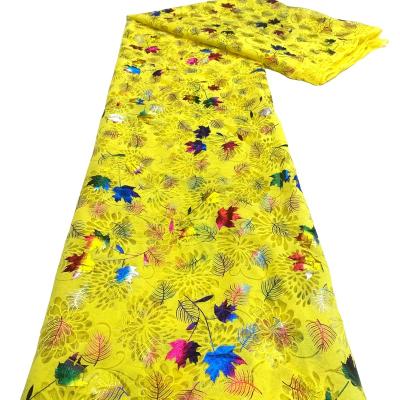 China Yellow African Nigerian Cotton Viable Tulle Lace Fabric Voile Fabric Voile Lace Fabric Cord Fabric Color Dry Lace bz024 for sale