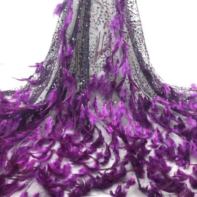 China Z008 Feather Lace Sequin Embroidery Sequin Embroidery Lace Fabric High Quality Viable Tulle Lace Fabric Nigerian Wedding for sale