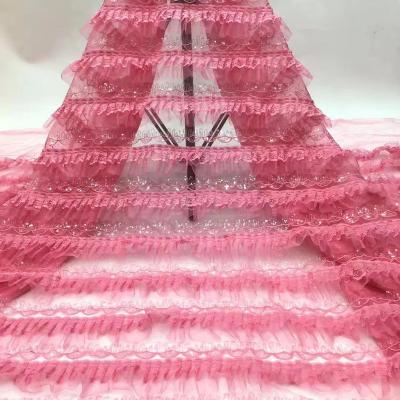 China Comfy Layer Cake Lace Fabric Z021 2020 French Viable Gradient Tulle Embroidery Woman Dress Sequin Lace Mesh Fabric Customer Designs for sale