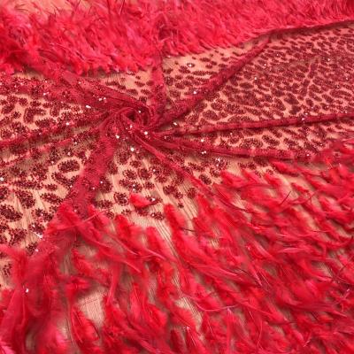 China Viable High Quality Z010 Feather French Beads Lace Sequins Embroidery Tulle Lace Fabric for sale