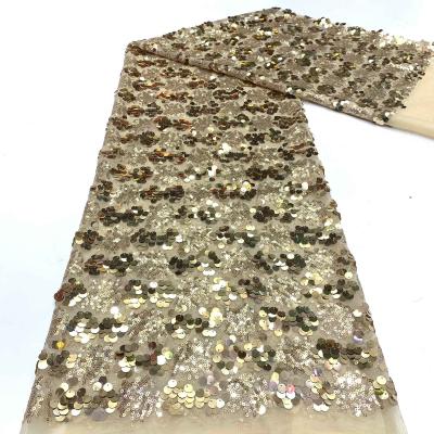 China Viable 3903 sequins lace fabric glitter net fabric african embroidery lace fabrics for dress for sale