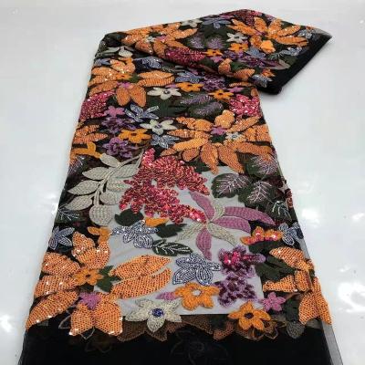 China High Quality African Handmade African Fabric Viable Nigeria French Bead 3543 Bead Mesh Trimming dres for sale