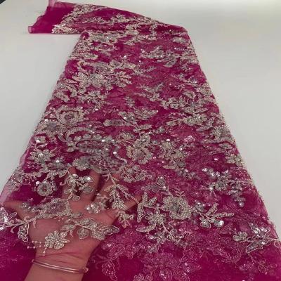 China Z029 Newest Viable African Sequins Lace Fabric High Quality French Mesh Laces Fabrics Nigerian Pink Lace Fabric For Wedding Dress for sale