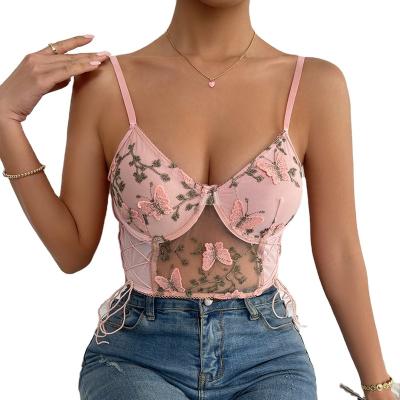 China Breathable Lady Pink Renaissance Women's Insira Corset Cross Bandage Lace Embroidery Crop Top Floral Sexy Corset Sexy Apparel Vintage for sale