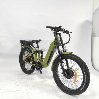 China Aluminum Alloy Step By 26 Inch Mountain Bikes Double Battery Full Suspension Electric Bicycle Dual Drive 1000w 750w Electric Motor for sale