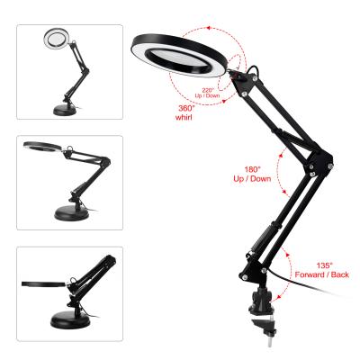 China Cxfhgy Foldable Professional 5X Magnifying Glass Desk Lamp Magnifier LED Light Reading Lamp with Three Dimming Modes USB for sale