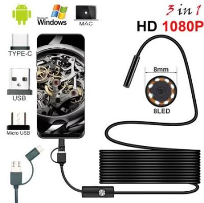 China New 8.0mm Endoscope Camera 1080P HD USB Endoscope with 8 LED 1/2/5M Cable Waterproof Inspection Borescope for Android PC for sale