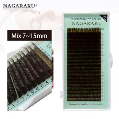 China NAGARAKU Synthetic Hair 20 Rows Mink Colored Fake Natural Eyelash Individual False Eyelashes Extension Light Brown Color for sale