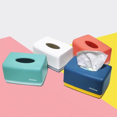 China Minimalist Plastic Storage Paper Towel Holder Rectangle Living Room Tissue Desktop Box for sale