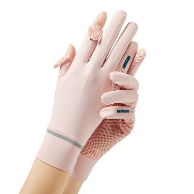 China SummerCooling Female UV Protection Women Full Finger Gloves Ladeies Ice Sun Silk Hand Gloves for sale