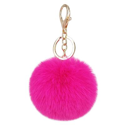 China Pink Pom Pom Ball Fur Rabbit Promotion Gift Faux Key Chain Car Key Ring Cute Purse Pendant Charm Handbag Key Chain for sale