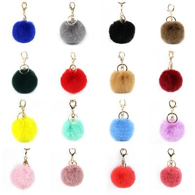 China Pink Car Pom Pom Key Ring Handbag Pendant Cute Charm Wholesale Purse Cute Charm Wholesale Faux Leather Key Chain Car Ball Rabbit Fur Promotion Gift for sale