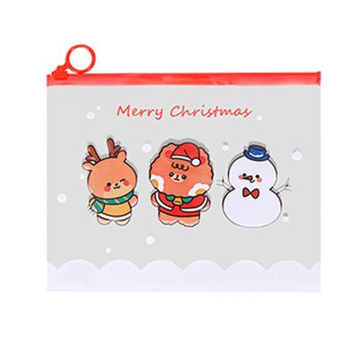 China Wholesale Cartoon Christmas Multifunctional Transparent Stationery Storage Ring Folder Document Bags for sale