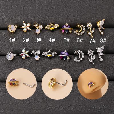 China TRENDY New Fashion Multicolor Zircon Moon Star Flower Butterfly Shape Nose Stud Stainless Steel Nose Piercing Jewelry for sale