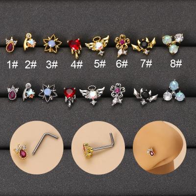 China TRENDY New Fashion Multicolor Zircon Heart Star Flower Shape Nose Stud Stainless Steel Nose Piercing Jewelry for sale