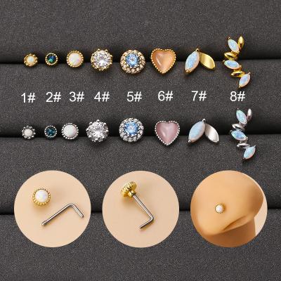 China TRENDY New Fashion Opal Stone Round Heart Shape Nose Stud Stainless Steel Nose Piercing Jewelry for sale