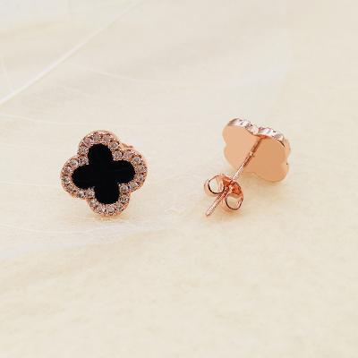 China TRENDY Korean Fashion Cute Zircon Four Leaf Flower Stud Earring For Women Gold Plated Jewelry for sale