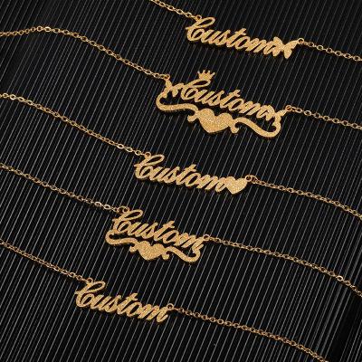 China TRENDY Custom Alphabet Name Frosted Pendant Fashion 18K Gold Plated Stainless Steel Necklace for sale