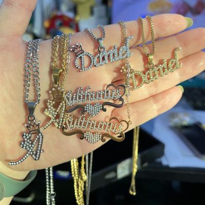 China TRENDY Custom Alphabet Name Pendant Zircon Fashion 18K Gold Plated Stainless Steel Personalized Necklace for sale