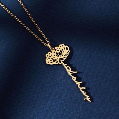 China TRENDY Custom Birth Month Flower Letter Name Pendant Fashion 18K Gold Plated Stainless Steel Personalized Necklace for sale