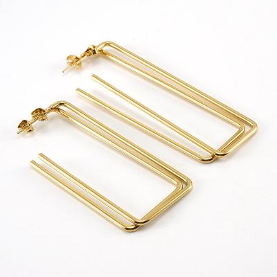 China TRENDY Western Fashion 18K Gold Plated Bar Baguette Stainless Steel Hoop Earring For Women for sale