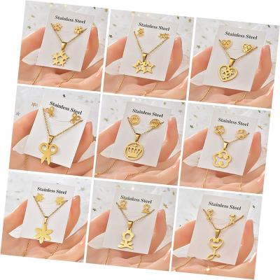 China TRENDY Korean Fashion Cute 316L Stainless Steel Irregular Flower Gold Plated Jewelry Set For Women for sale