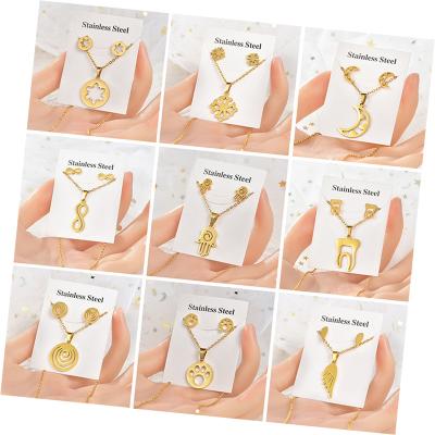 China TRENDY Korean Fashion Cute 316L Stainless Steel Geometric Snowflake Gold Plated Jewelry Set For Women for sale