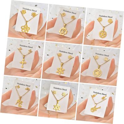 China TRENDY Korean Fashion Cute 316L Stainless Steel Snowflake Flower Gold Plated Jewelry Set For Women for sale