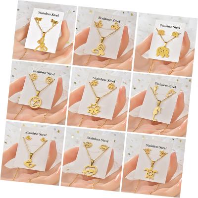 China TRENDY Western Fashion Cute 316L Stainless Steel Irregular Pendant Gold Plated Jewelry Set For Women for sale