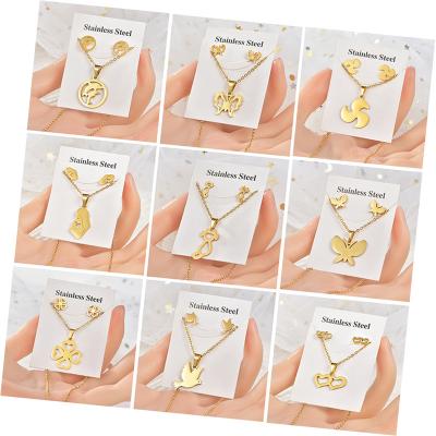 China TRENDY Korean Fashion Cute 316L Stainless Steel Animal 18K Gold Plated Jewelry Set For Women for sale