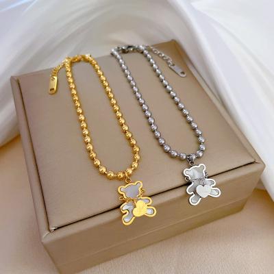 China TRENDY 18K Gold Plated Fashion 316L Stainless Steel Love Bear Charm Bead Bracelet For Women for sale