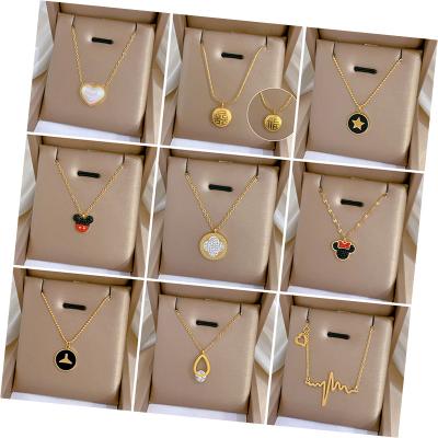 China TRENDY Korean fashion geometric smile pendant stainless steel not fade necklace for women gold plated jewelry for sale