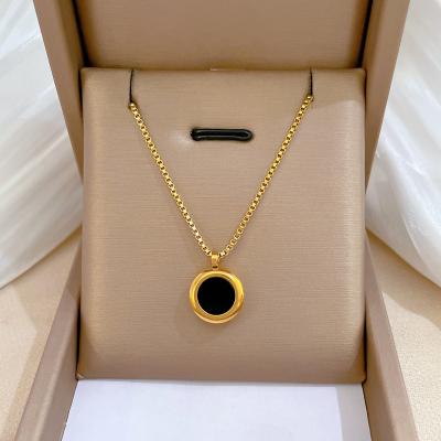 China TRENDY Korean Fashion Cute 316L Stainless Steel Minimalist Round Pendant Necklace For Women Gold Plated Jewelry for sale